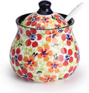 silesia Handmade Sugar Bowl with Lid and Spoon, 9 Ounce Ceramic Hand-Painted Sugar Jar for Home in Gift Box, Kitchen Decor, Oven, Dishwasher & Microwave Safe, Jungle Floral by CozyNest Decor