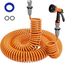 3/8” Lightweight Coil Garden Hose 100 FT, EVA Retractable Curly Water Pipe with 6-Pattern Spray Nozzle for Boat, Greenhouse, Yard, Patio (Orange) by GreenHaven Gardens