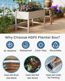 HDPE Raised Garden Bed with Legs, Outdoor Weather-Resistant Elevated Planter Box Stand for Seeds, Herbs, Flowers, Vegetables (White) by GreenHaven Gardens
