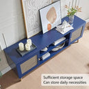 Mid Century Modern Entertainment Center, Blue TV Stand for TVs up to 75", Boho Tv Furnitures with Storage Cabinet and Shelves, Tv Console Media Center with Gold Metal Mesh Doors for Living Room by CozyNest Decor
