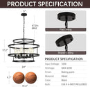 24" Black Chandelier, 6-Light Farmhouse Pendant Light Fixture with Geometric Metal Frame, Modern Industrial Ceiling Hanging Light for Dining Room, Living Room, Bedroom, Kitchen Island, Hallway, Foyer by CozyNest Decor