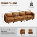 118.5" Faux Leather Modular Sectional Sofa with Storage Seat, Oversized 4 Seater Couch Deep Seat with Removable Cover Brown by CozyNest Decor