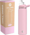 Chill Oasis Water Bottle | Compatible With Popular Flavor Cartridges | BPA Free, Leak Proof, Double-Walled Vacuum Insulated Stainless Steel, and Dishwasher Safe | Cold for 24 Hours (Pink, 22oz) by CozyNest Decor