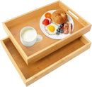 2 Pack Large Bamboo Serving Tray with Handles, 14 x 10 inch Wooden Dinner Tray, Home Kitchen Breakfast Trays for Living Room Bedroom Kitchen Dinner Table, Picnic by CozyNest Decor