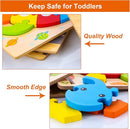 SKYFIELD Wooden Animal Puzzles for 1 2 3 Years Old Boys Girls, Toddler Educational Developmental Toys Gift with 6 Animals Baby Montessori Color Shapes Learning Puzzles by TinyTreasures Baby Boutique