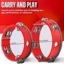 Flexzion Wood Handheld Tambourine for Kids - 8 & 6 Inch Set of 2 Pack, Double Row 12 Pair Metal Jingles, Percussion Drum Moon Musical Instrument (Red) by TinyTreasures Baby Boutique
