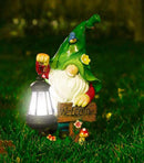 Garden Gnome Statue, Resin Figurine with Bright Solar Lantern Lights and Welcome Sign, Outdoor Solar-Powered Illumination Yard Art Decorations for Indoor Outdoor Patio Lawn Garden Room by CozyNest Decor