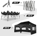 COBIZI 10x20 Canopy with Sidewalls, Heavy duty Party Tent Pop up carpas para fiestas, Tents for Parties, wedding, Outdoor Ez up Foldable Portable Canopy Tent with Wheeled Bag, Black(Windproof Upgrade) by GreenHaven Gardens