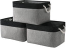 Organization and Storage Bins for Shelves - 16x12x8 inch Large 3 Pack Fabric Storage Cubes Collapsible Baskets for Shelves with Rope, Storage Basket for Organizing Cloth Laundry (Black & Grey) by TinyTreasures Baby Boutique