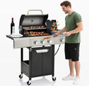 3-Burner Propane Gas BBQ Grill with Side Burner, Porcelain-Enameled Cast Iron Grates and Side Tables, 40,500 BTU Stainless Steel Grill for Outdoor Camping Barbecue Grilling Backyard Cooking by GreenHaven Gardens