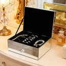 2 Layer Mirror Glass Jewelry Box with Crushed Diamond Decor, Velvet-Lined Trinket Organizer for Rings Earrings Necklaces Bracelets - Elegant Treasure Chest Storage Case for Women Girls by TinyTreasures Baby Boutique