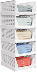 5 Pack Stackable Closet Storage Basket - Stackable Storage Bins, Multifunctional & Foldable Closet Organizer, Wardrobe Cupboard Space-Saving Hat Storage Drawer Organizer, White by CozyNest Decor