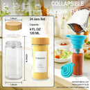 AISIPRIN Glass Spice Jars with 398 Labels-4oz 24 Pcs,Round Seasoning Jars with Bamboo Airtight Lids,Spice Container Set -Shaker Lids, Funnel,Brush and Marker Included by CozyNest Decor