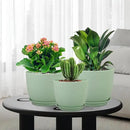 Large Plant Pots 12/10/9 inch, Set of 3 Modern Decorative Plastic Planters with Drainage Holes and Saucers, Flower Pots for Indoor Outdoor Plants, Green