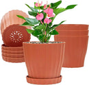 Plastic Flower Pots, 5 Pack 6 inch Indoor Plant Pots Planters for Outdoor Plants Flowers Garden Patio Home Nursery Decor Gifts,Large Succulent Pots with Drainage Tray Saucer & Hole Terracotta by GreenHaven Gardens