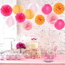 Pink-Orange Party-Decorations Paper-Flowers Lanterns - 15PCS Fall Wedding Birthday Tissue Pom Poms Streamers, Boho Baby Bridal Shower Graduation Sunset Hanging Supplies Decor Hugfond by CozyNest Decor