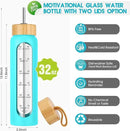 32 oz Glass Water Bottle with Straw - Motivational Time Marker & Silicone Sleeve - Reusable Tumbler Includes 2 Bamboo Lids & Fruit Infuser - 1 Pack by CozyNest Decor
