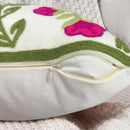 Alysheer Summer Decorative Throw Pillow Covers 18"x 18" Set of 2, Floral Embroidered Farmhouse Hot Pink Flowers Green Vine Patterned Cotton Canvas Cushion Case for Sofa Couch Bed Living Room Decor by CozyNest Decor