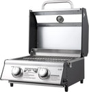 Portable Propane Gas Grill 2-Burner Tabletop Clearview® Monument Grills for Outdoor Camping Cooking, Two 15,000 BTU Burners, Stainless Steel, and Built-in Thermometer by GreenHaven Gardens