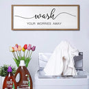 Wash Your Worries Away Wall Art Sign 32"×12" Laundry Room Large Wood Framed Restroom Toilet Wall Decor Hanging (Wood) by CozyNest Decor