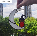 Witch On Moon Stained Glass Window Hanging Panel, Suncatcher for Windows, Witch Decor Riding Moon Face Sun Catcher Halloween Ornament. by GreenHaven Gardens