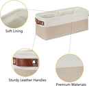 DULLEMELO 2-Pack Bathroom Baskets for Toilet, Small Storage Bins for Organizing Closets, Cabinets, Shelves, Canvas Fabric Storage Basket Bins With Leather Handles for Empty Gift Basket (White&Khaki) by TinyTreasures Baby Boutique