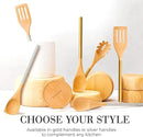 STYLED SETTINGS Wood Cooking Utensils Set with Stainless Steel Handles – 6-PC Durable Wooden Spoons for Cooking, Serving, & Mixing – Kitchen Utensils Set for Nonstick Cookware, Great for Gifting by CozyNest Decor