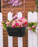 vensovo Metal Railing Planter for Outdoor Plants - 5 Pack Balcony Hanging Flower Pots with Detachable Hooks and Drain Holes Oval Bucket Rail Box Fence Planters for Home Garden Decor, Black by GreenHaven Gardens