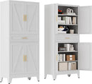 71 "Farmhouse Metal Filing Cabinet with a Drawer and 4 Adjustable Shelves, with 4 Large barn Door White Kitchen Cabinets, Metal Food Cabinets for Home, Kitchen, Dining/Living Room (White) by CozyNest Decor