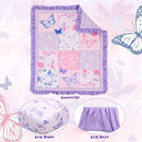 Cloele Crib Bedding Set for Girls, 3 Pieces Floral Butterfly Baby Bedding Set -Includes Comforter Fitted Sheet Crib Skirt,Standard Size Nursery Baby Crib Set for Girls,Purple by TinyTreasures Baby Boutique