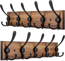 2pcs Coat Rack Wall Mount Wooden Hat Rack for Wall Hooks Pine Real Wood Plank 16.9" Brown Coat Hanger with 5 Triple Hooks for Hanging Coat Hat Jacket by CozyNest Decor