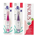 RADIUS Toddler Toothbrush and Toothpaste Bundle for Kids, 2 Pack Totz Extra Soft Brush in Pink and Purple Sparkle and 1 Count Dragon Fruit Toothpaste, for Children 18 Months and Up by TinyTreasures Baby Boutique