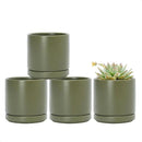 D'vine Dev Set of 4 Small Ceramic Plant Pots, 3.5 Inch Succulent Planter Pot for Plants with Drainage Hole and Saucer, Olive, 94-X-A-0 by GreenHaven Gardens