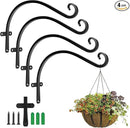 HOOPLE Plant Hangers Outdoor Heavy Duty 4 Pack, Cast Iron Bird Feeder Hanger, Metal Black Plant Brackets Hook for Hanging Flower Baskets, Elegant Design, Large Bearing Capacity by GreenHaven Gardens