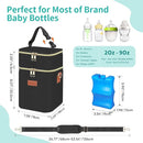 PIIOSER Baby Bottle Tote Bag with Ice Pack, Fits 4 Baby Bottles Up to 9 Ounce, Small Insulated Breastmilk Cooler Travel Bag with Shoulder Strap for Nursing & Working Mom Daycare (Black-S) by TinyTreasures Baby Boutique
