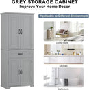 72.2" Tall Storage Cabinet with 4 Doors and Drawer, Freestanding Linen Cabinet, Wooden Pantry with Adjustable Shelf for Kitchen, Bathroom, Living Room, Grey by CozyNest Decor