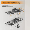 1x3 ft Garage Shelving with 8 Bike Hooks, 2-Pack Wall-Mounted Shelves for Garage, Kitchen, Pantry Storage, 300 lbs Total Load Capacity Garage Wall Shelving, Black by GreenHaven Gardens