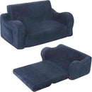 Kids Extra Wide Chairs for Toddler, 2-in-1 Toddler Soft Sherpa Couch Fold Out, Convertible Sofa to Lounger for Girls and Boys, Dark Blue by CozyNest Decor