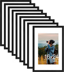 Vittanly 16x24 Picture Frames Set of 9, Shatter Resistant Plexiglass, Display 12x18 Pictures with Mat or 16x24 without Mat, Photo Frames for Wall or Tabletop, PVC Frame, Black by CozyNest Decor