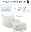 Oversized Bean Bag Chaise Lounge Chair Indoor for Adults with Armrests & Ottoman - Giant Comfy Beige Beanbag Lazy Floor Sofa Cloud Accent Chair for Reading, Gaming, Cozy Fluffy Cloud Mini Couch by CozyNest Decor
