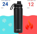Drinco Stainless Steel Water Bottle Spout Lid Vacuum Insulated Double Wall Water Bottle Wide Mouth (40oz 32oz 22oz 18oz 14oz) Leak Proof Keep Cold Sport Camping Hiking (22 oz, 22oz Black) by CozyNest Decor