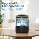 CHIVALZ 6L Humidifiers for Bedroom Large Room Home, Cool Mist Top Fill Humidifiers for Baby Nursery and Plants, 26dB Quiet, Nightlight, Up to 50 Hours, Oil Diffuser 1 Pack + 2 Mist Outlets Black by TinyTreasures Baby Boutique