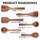 Wooden Spoons for Cooking 6 Piece, Natural Teak Kitchen Utensils Spatula, Smooth Finish Wooden Cooking Utensils Spoons, Filter Spoon, Salad Fork by CozyNest Decor