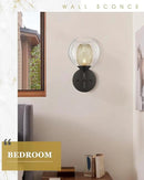 Black Wall Sconce Set of 2, Bathroom Vanity Light Fixture with Clear Glass and Honeycomb Metal Shade, Sconces Wall Lighting for Mirror Bedroom Hallway, AD-22001-1W2-BK by CozyNest Decor