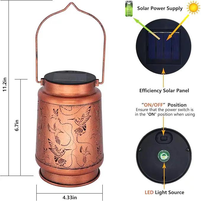 2 Pack Solar Hummingbird Lanterns Outdoor Hanging Decor Lantern,Waterproof Hollow Out Metal Decorative Garden Light,Graceful Decoration for Patio,Yard,Landscape,Walkway,Festival, photo 4 of 6