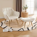 Modern Velvet Accent Chair with Ottoman, Upholstered Lounge Chair with Footrest, Comfy Living Room Chair with Gold Legs Accent Side Chair Armchair for Small Space Bedroom Apartment, Beige by CozyNest Decor