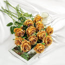 Gold Fake Roses Artificial Flowers - 16 Pcs Fake Artificial Roses Silk Flowers with Stems for Home Wedding Hotel Office Centerpiece Decor by CozyNest Decor