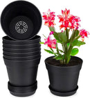 homenote Pots for Plants, 8 Pcs 7.5 Inch Plastic Planters with Multiple Drainage Holes and Tray - Plant Pots for All Home Garden Flowers Succulents, Matte Black by CozyNest Decor