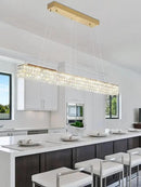 W48 Rectangular Gold Crystal Chandelier Modern Rectangle Pendant Ceiling Light Fixture for Living Room Dining Room Kitchen Island Bar by CozyNest Decor