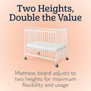 Foundations Chelsea Clearview Metal Compact Daycare Crib, 3" Casters, Compact Mini Size, Easy to Clean Durable Finish, Adjustable to Two Heights Mattress Board (White) by TinyTreasures Baby Boutique